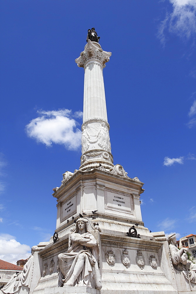 Portuguese King Dom Pedro IV monument, Dom Pedro IV Sqaure (Rossio Square), in the Baixa district, Lisbon, Portugal, Europe