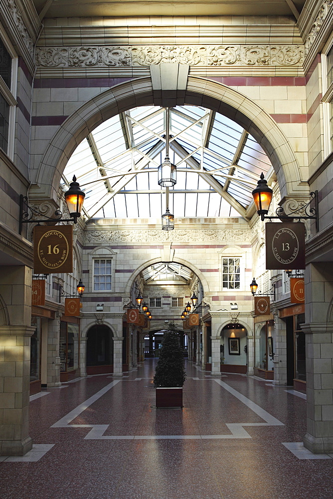 St. Michael's Row, a shopping arcade dating from 1910 by W. T. Lockwood, a Grade II listed building in Chester, Cheshire, England, United Kingdom, Europe