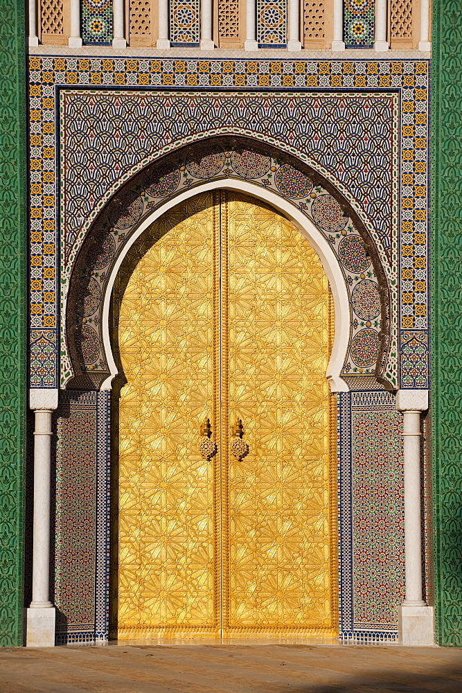 Ornate bronze doorway, Royal Palace, Fez el-Jedid, Fez, Morocco, North Africa, Africa