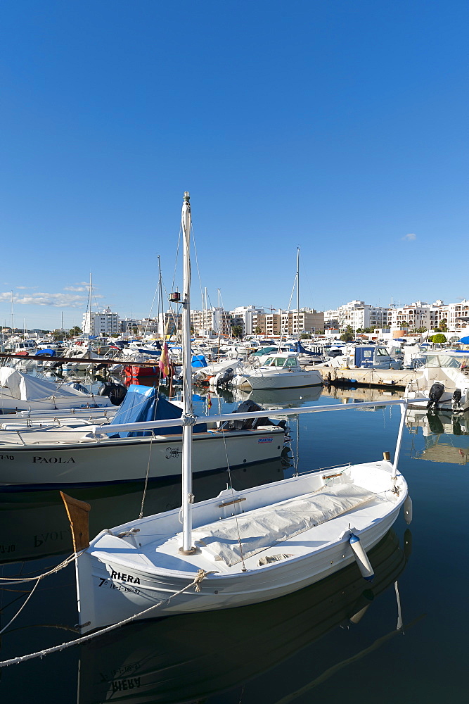 View of the boats, Marina, Santa Eulalia port, Ibiza, Balearic Islands, Spain, Mediterranean, Europe