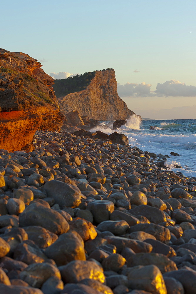 Sunset, Es Codolar Boulder beach, Ibiza, Balearic Islands, Spain, Mediterranean, Europe