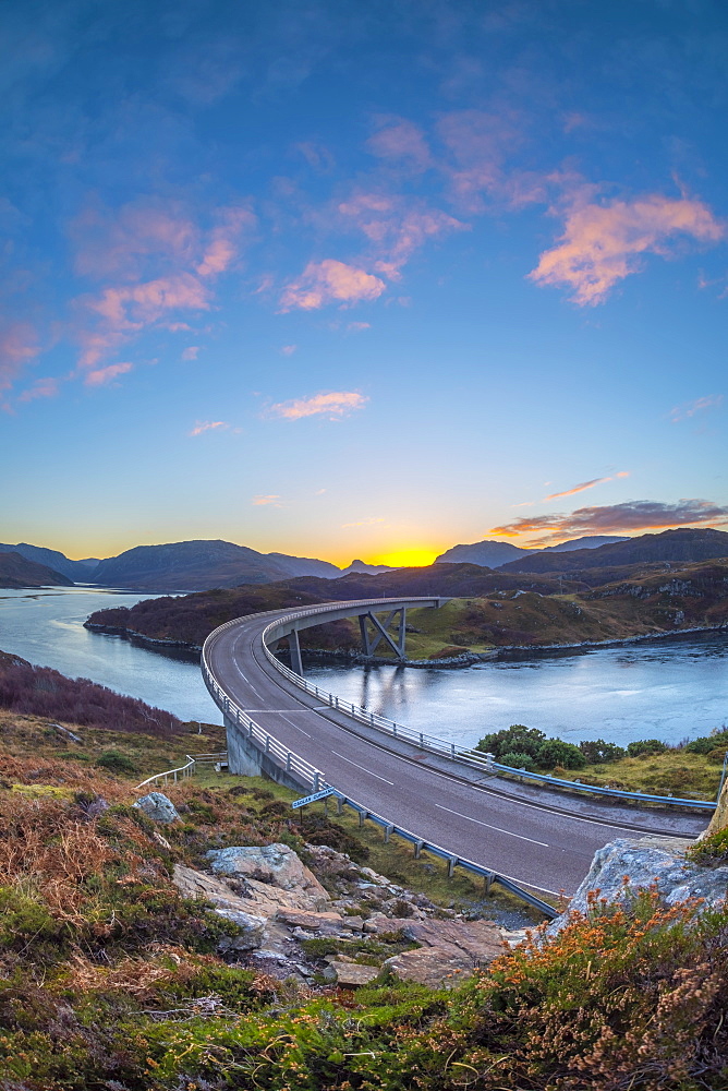 Loch a' Chairn Bhain, Kylesku, Kylesku Bridge, a landmark on the North Coast 500 Tourist Route, Sutherland, Highlands, Scotland, United Kingdom, Europe