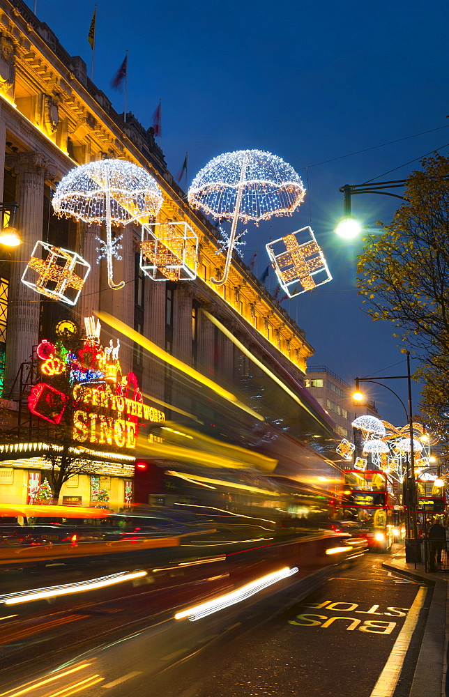 Selfridges and Christmas lights, Oxford Street, London, England, United Kingdom, Europe