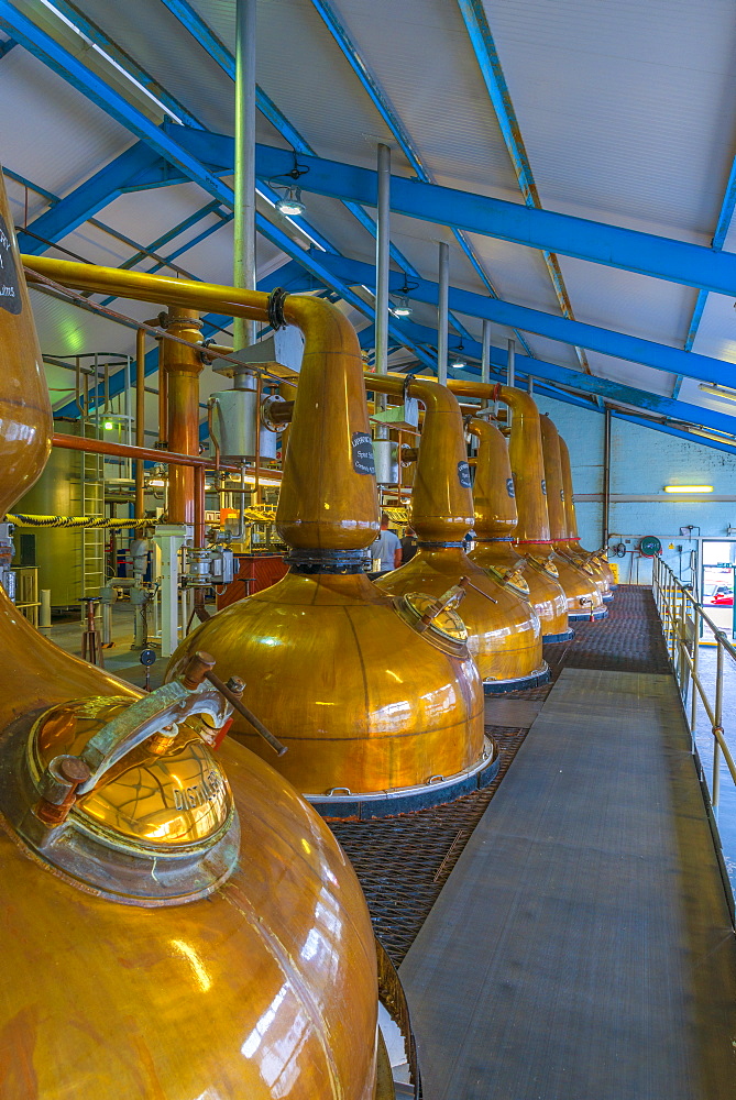 Copper pot stills, Laphroaig Whisky Distillery, Islay, Argyll and Bute, Scotland, United Kingdom, Europe