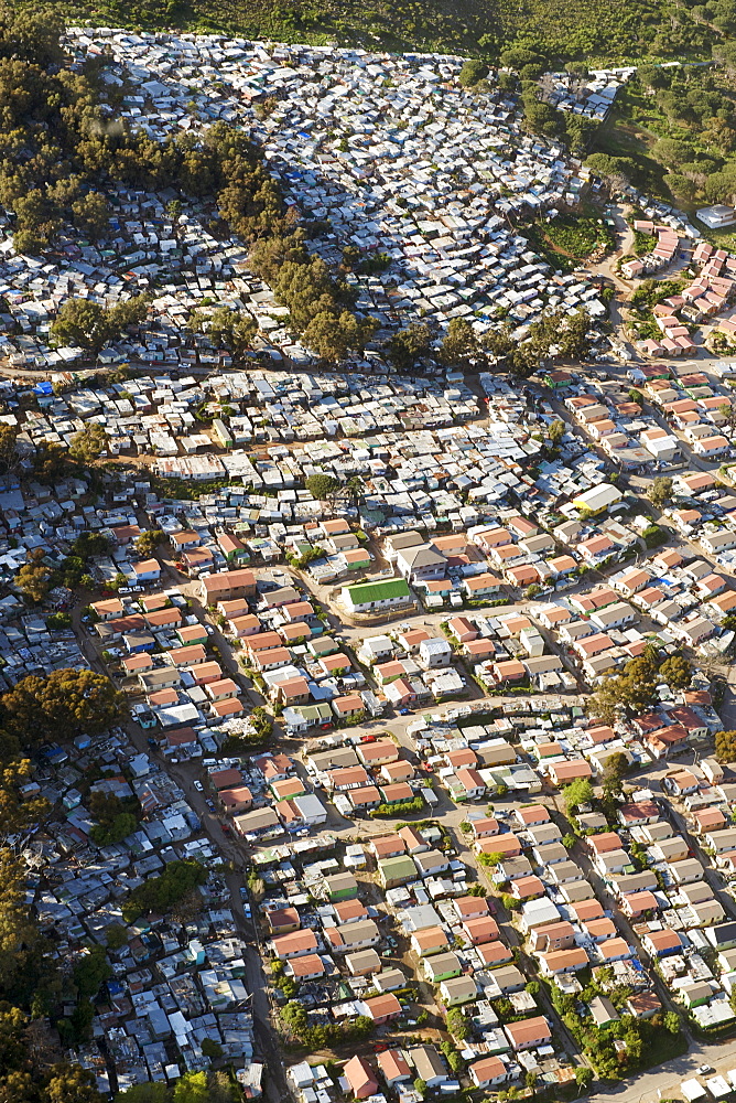 Aerial view of Imizamo Yethu township (Mandela Park) and part of Hout Bay, Cape Town, South Africa, Africa