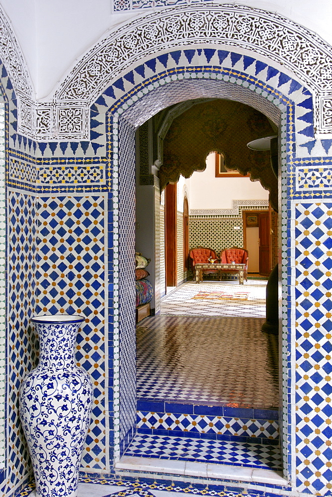Interior of the Riad El Yacout in Fez, Morocco