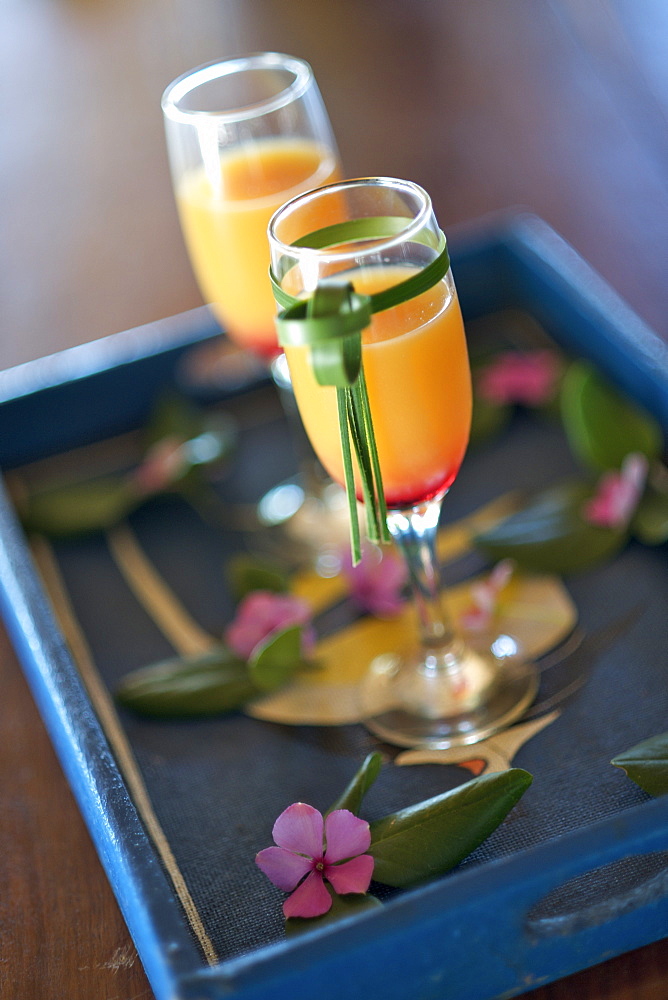 Welcome drinks at Guludo beach lodge in the Quirimbas National Park in northern Mozambique, Africa