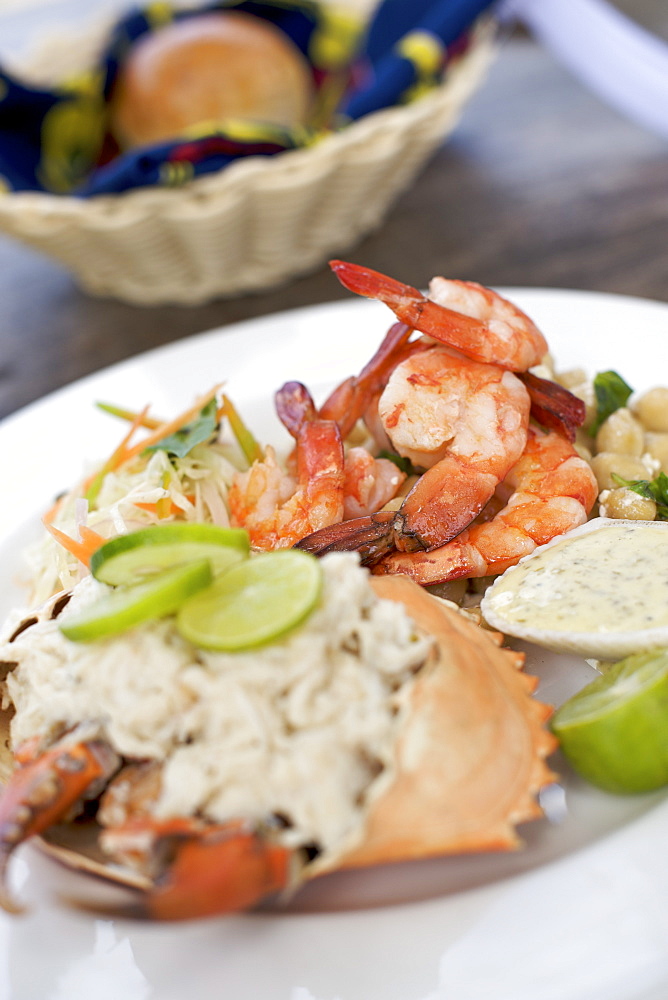 Prawns and crab dish at Guludo Beach Lodge in the Quirimbas National Park in northern Mozambique, Africa