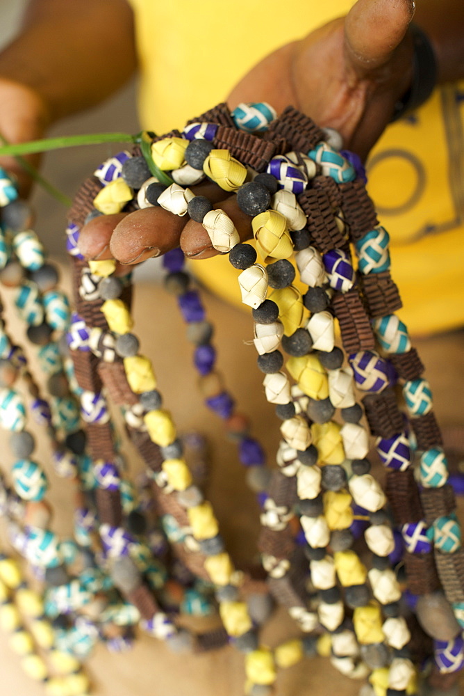 Handmade necklaces in Guludo village in the Quirimbas National Park in northern Mozambique, Africa