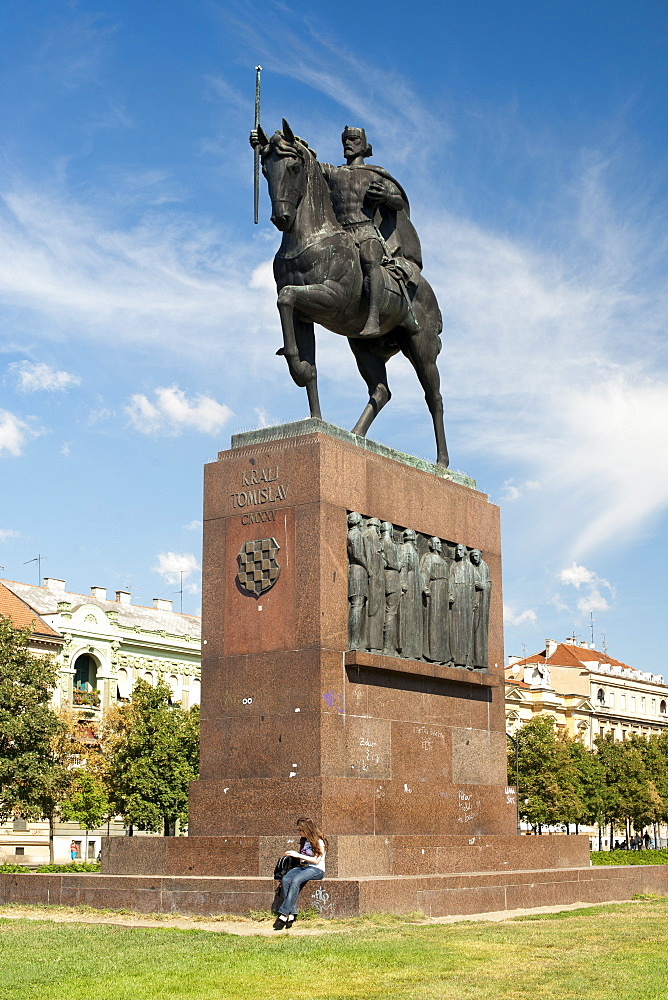 Statue of Kralj Tomislav in King Tomislav Square in Zagreb, Croatia, Europe