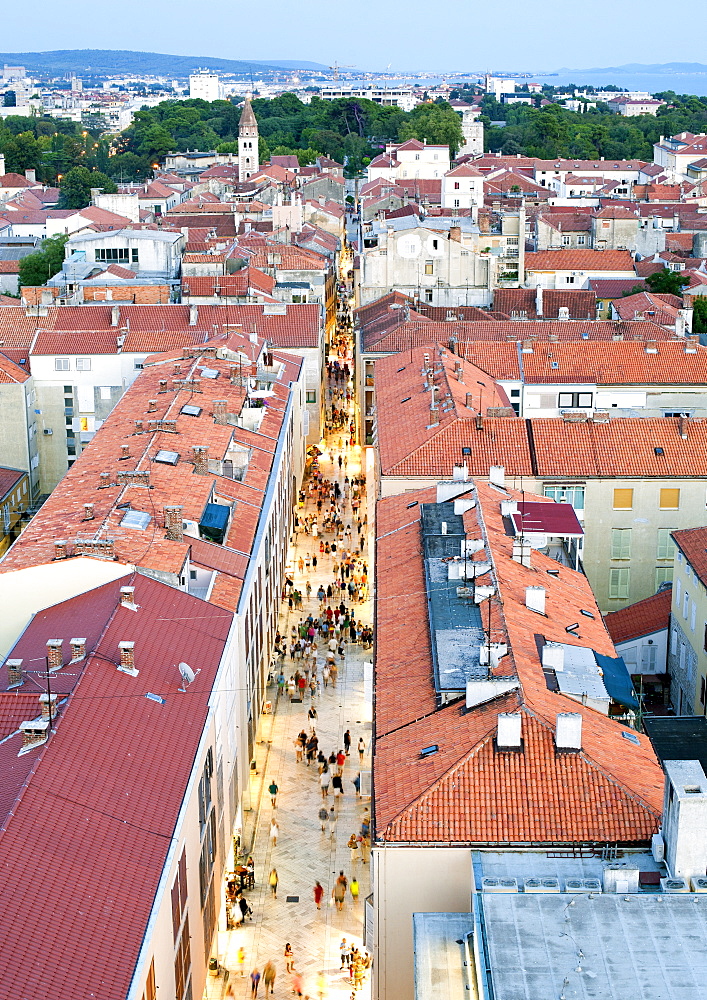 View over the rooftops of Zadar from the bell tower of the Cathedral of St. Anastasia in Zadar, Adriatic Coast, Croatia, Europe