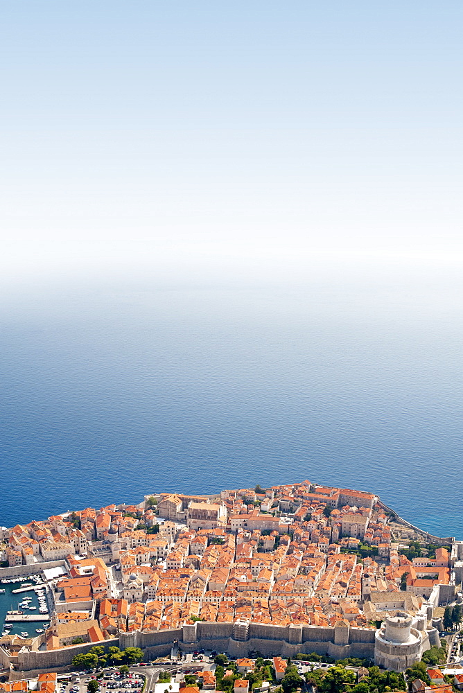 View from Mount Srd of the old town in the city of Dubrovnik, UNESCO World Heritage Site, Adriatic Coast, Croatia, Europe