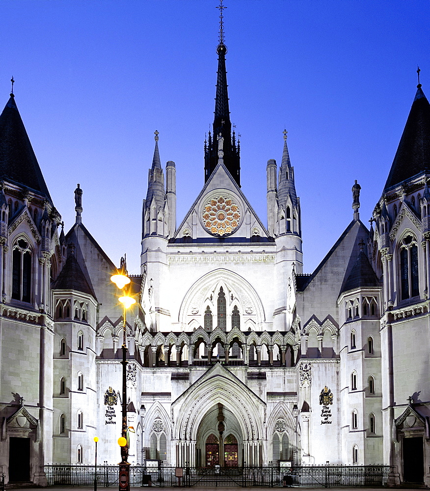 The Royal Courts of Justice at dusk, London, England, United Kingdom, Europe