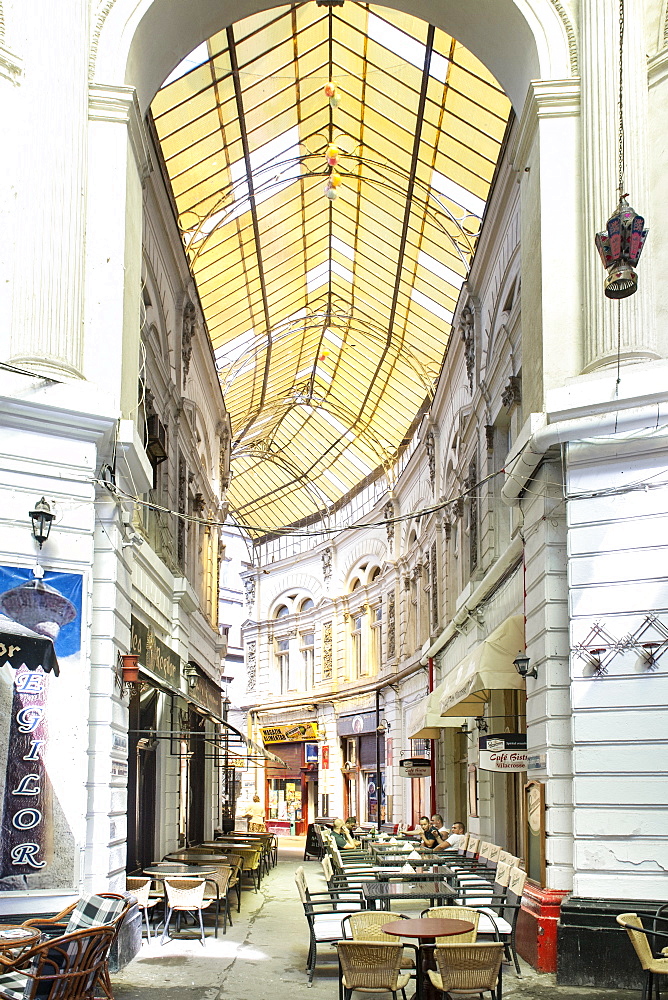 Macca-Vilacrosse passage, a fork-shaped, covered pedestrian arcade street in Bucharest, Romania, Europe