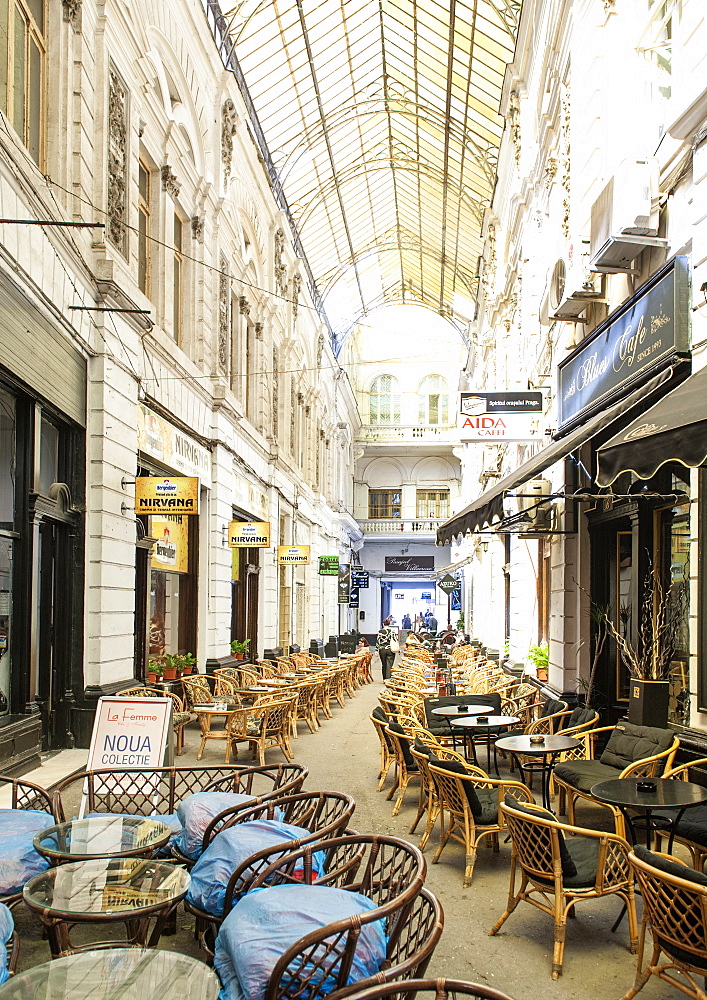 Macca-Vilacrosse passage, a fork-shaped, covered pedestrian arcade street in Bucharest, Romania, Europe