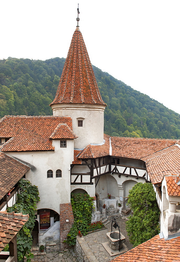 Courtyard of Bran Castle in the Transylvania region of central Romania, Europe