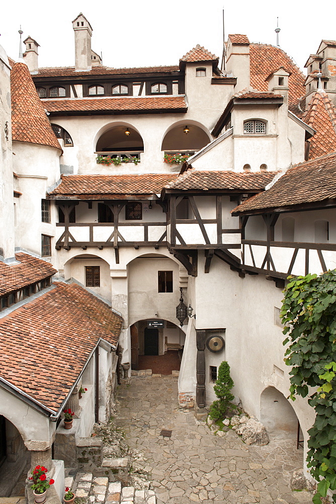 Courtyard of Bran Castle in the Transylvania region of central Romania, Europe