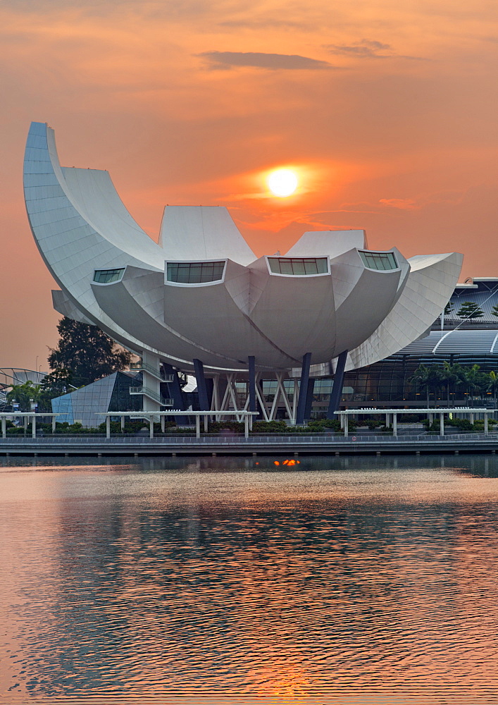 The Art Science Museum in Singapore at dawn.