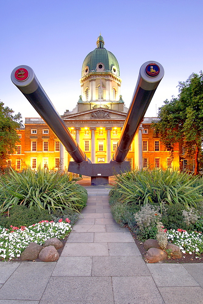 The Imperial War Museum in London at dusk. The building  used to be the Betheleham mental hospital (Bedlam) during Victorian times.