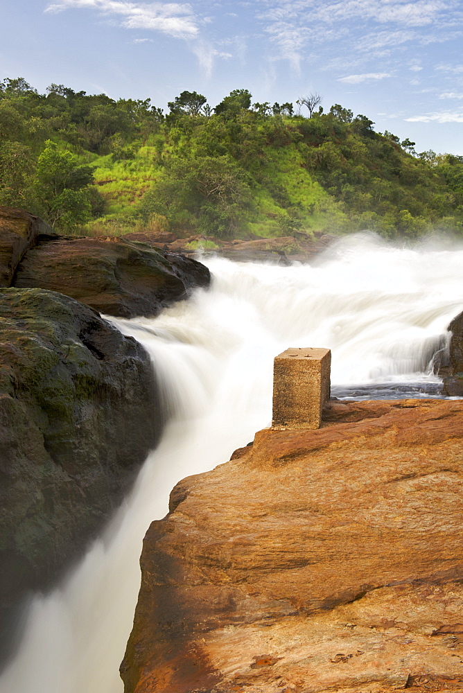 View of Murchison Falls on the Victoria Nile River in the Murchison Falls National Park in Uganda.