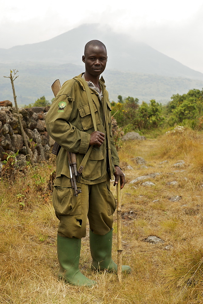 Armed ranger in the Mgahinga Gorilla National Park in southern Uganda.