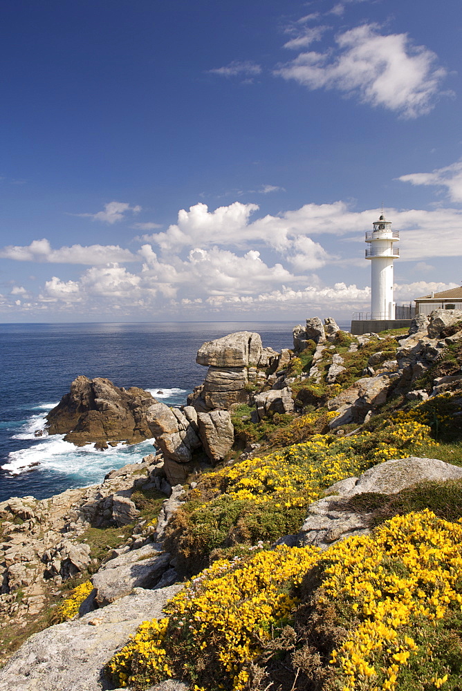 The lighthouse at Cape Tourin~a´n on the Atlantic coast of the A Corun~a province of Spain's Galicia region.