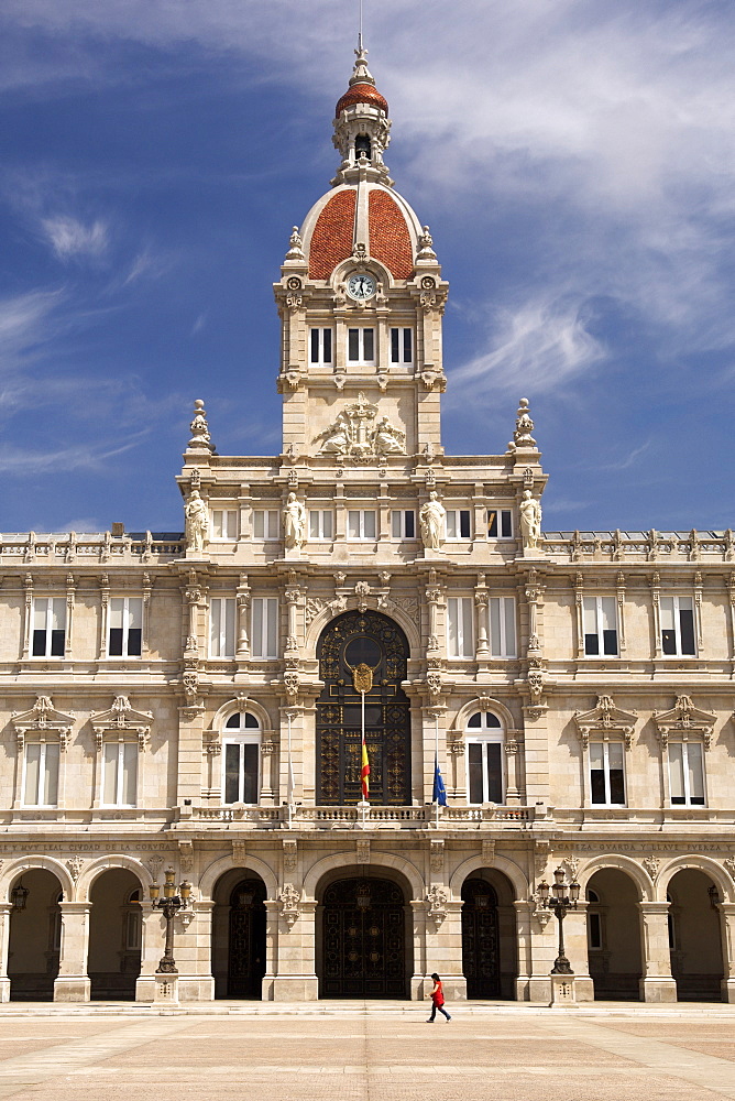 The Palacio Municipal and the Plaza de Maria Pita in the town of La Corun~a in Spain's Galicia region.