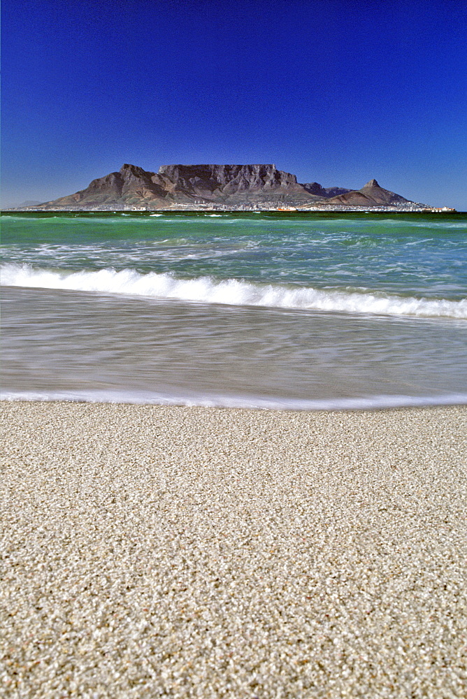 Table Mountain seen across Table Bay from Blouberg beach, Cape Town, South Africa, Africa