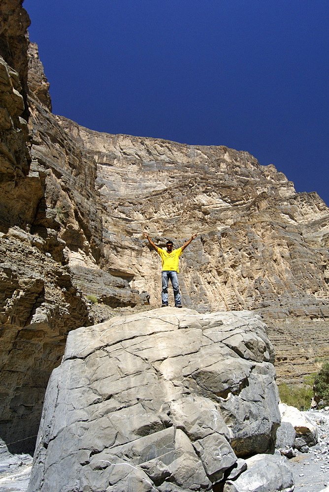 Scenery in Wadi Nakhr near Wadi Ghool in the Jebel Akhdar mountains of the sultanate of Oman.