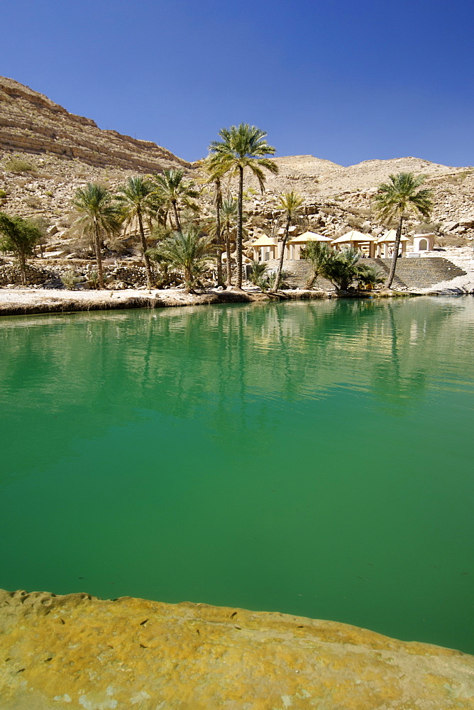 The turquoise pools of Wadi Bani Khalid in the eastern Hajar mountains (Al Hajar ash sharq) of the sultanate of Oman.