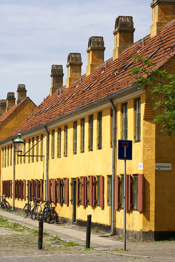 Terracotta-style finish on housing and buildings in the city of Copenhagen, Denmark, Germany, Europe