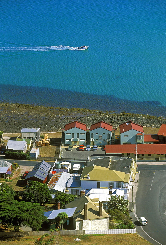 Looking down on Stanley Village from the 152m 'The Nut' at the popular tourist destination of Stanley, North West, Tasmania, Australia, Pacific