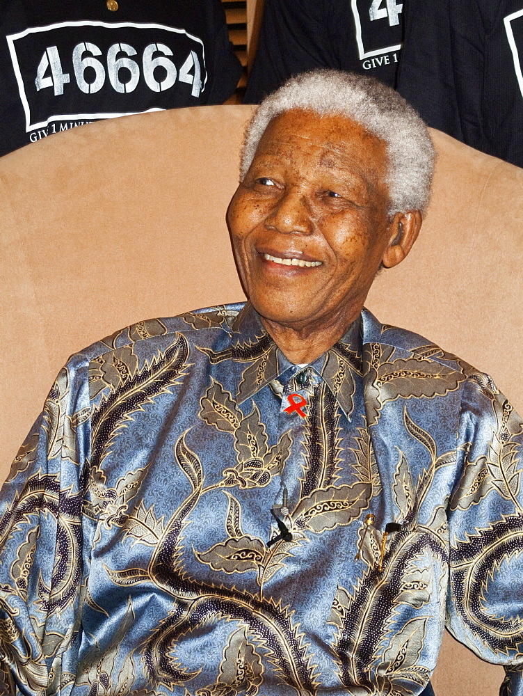 Nelson Mandela, president of South Africa between 1994 and 1999, and anti-apartheid hero, at an event on behalf of his 46664, his Robben Island prisoner number, HIV/AIDS campaign, Johannesburg, South Africa, Africa