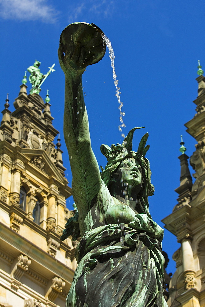 Neo-renaissance statue in a fountain at the Hamburg Rathaus (City Hall), opened 1886, Hamburg, Germany, Europe 