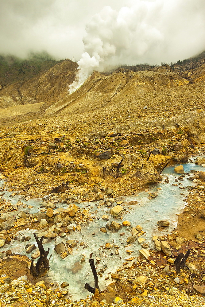 Fumaroles on collapsed side of Papandayan Volcano, an active four crater caldera, Garut, West Java, Java, Indonesia, Southeast Asia, Asia                   