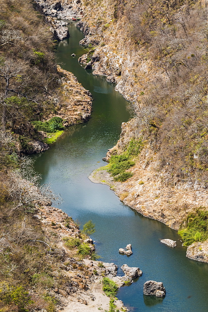 Boat navigable part of the Coco River before it narrows into the Somoto Canyon National Monument, Somoto, Madriz, Nicaragua, Central America