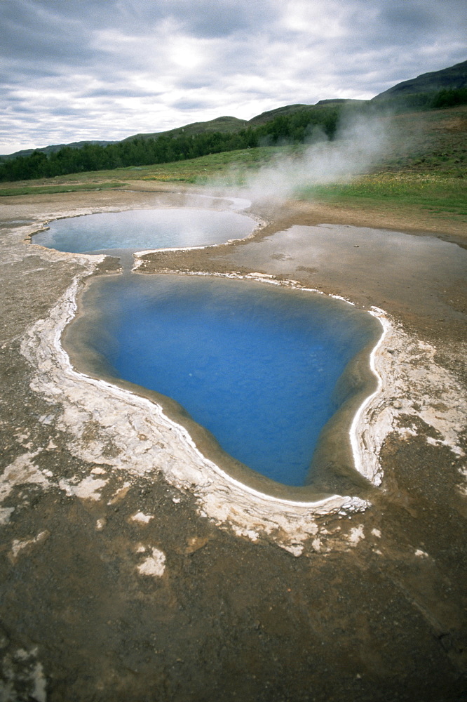 Hot water pools in this area of geothermal activity, Geysir, Iceland, Polar Regions