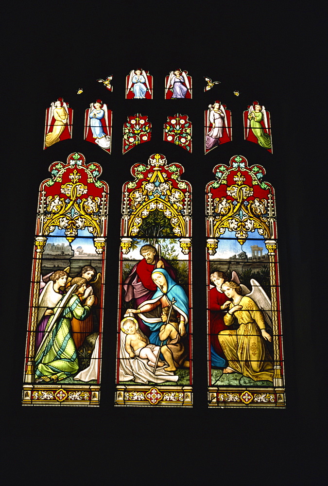 Stained glass window at Stoke by Nayland church in Constable Country, Suffolk, England, United Kingdom, Europe