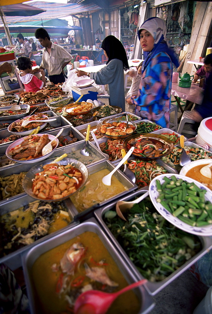 Food stall at Filipino market in Kota Kinabalu, Sabah, Malaysia, island of Borneo, Asia