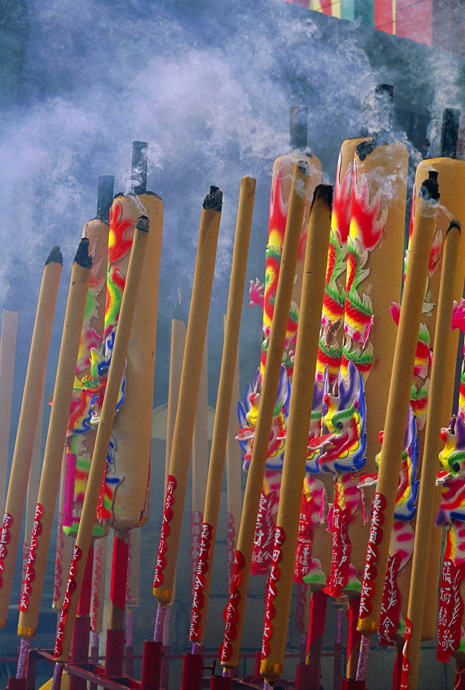 Burning incense on religious holiday, Chinatown, Georgetown, Penang, Malaysia