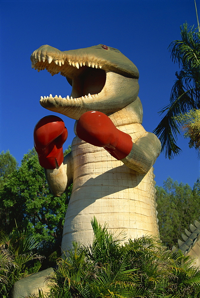 Large plastic crocodile by the Arnhem Highway at the small town of Humpty Doo, southeast of Darwin, Northern Territory, Australia, Pacific