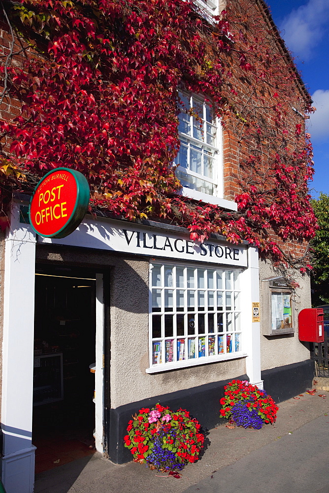 Village Post Office and stores in autumn sunshine, Acton Burnell, Shropshire, England, United Kingdom, Europe