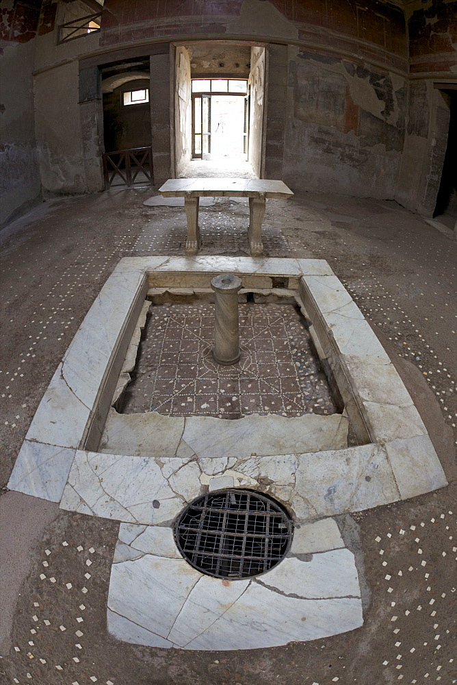 Tuscan atrium with marble impluvium, House with Wooden Partition, Herculaneum, UNESCO World Heritage Site, Campania, Italy, Europe