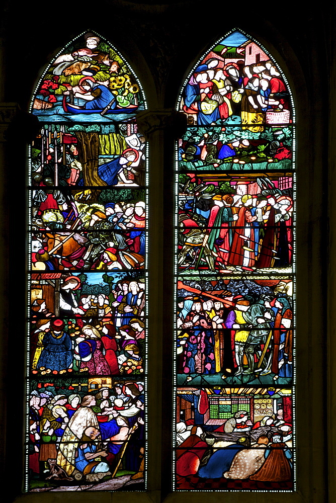 Detail of the St. Frideswide Window by Edward Burne-Jones, Christ Church Cathedral, Oxford, Oxfordshire, England, United Kingdom, Europe