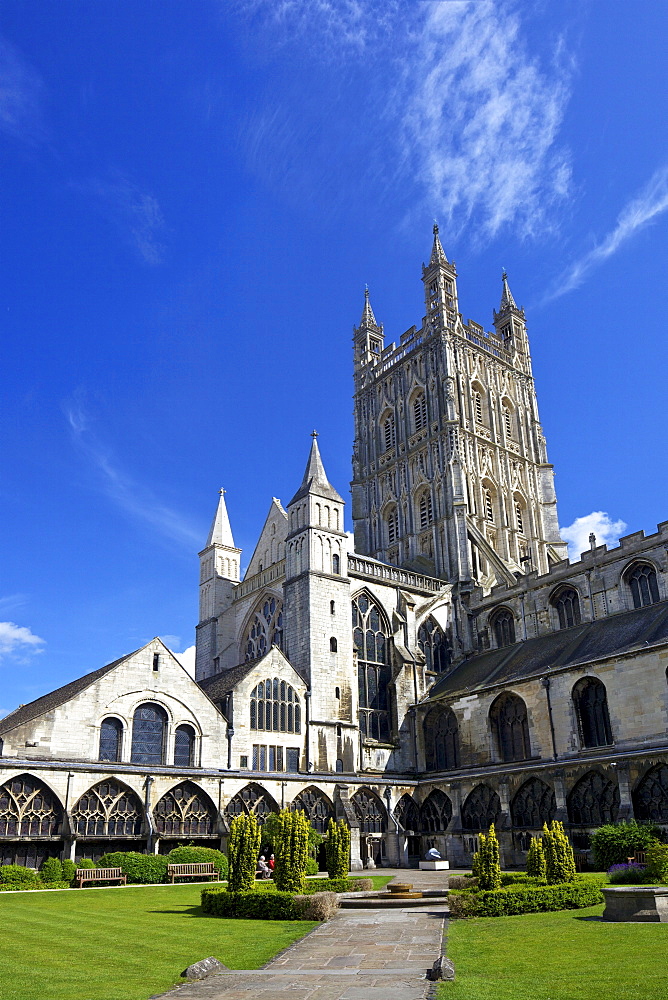 The 15th century Tower and cloisters, Gloucester Cathedral, Gloucestershire, England, United Kingdom, Europe