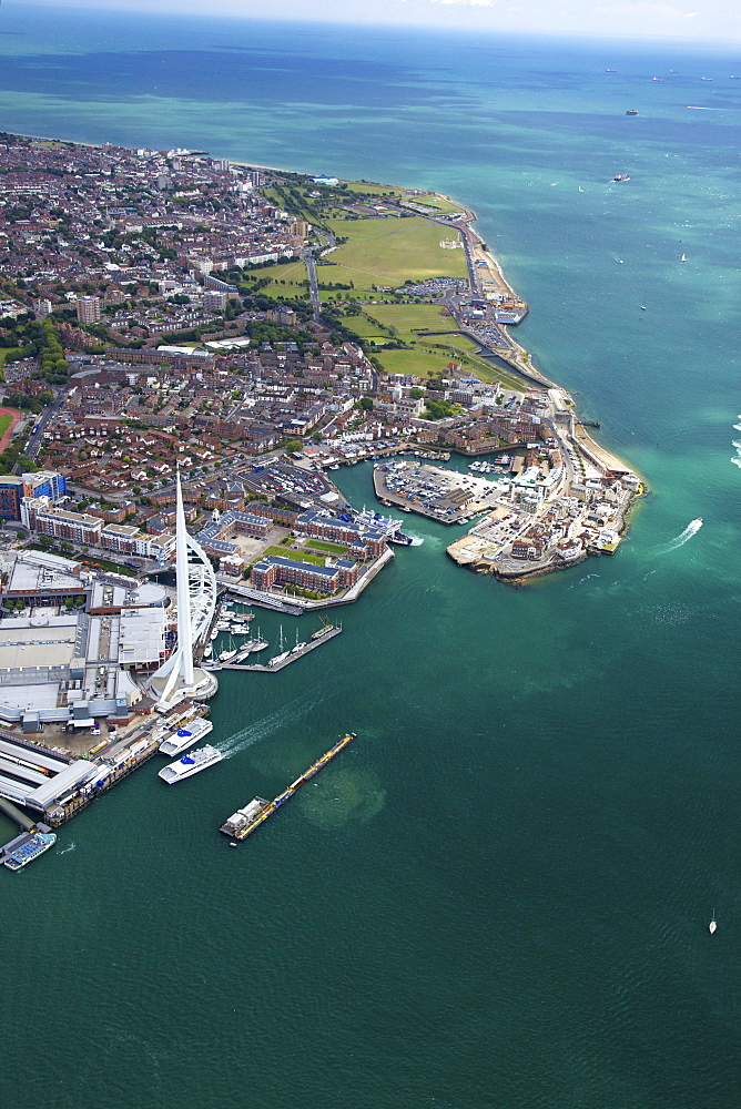 Aerial view of the Spinnaker Tower and Gunwharf Quays, Portsmouth, Solent, Hampshire, England, United Kingdom, Europe