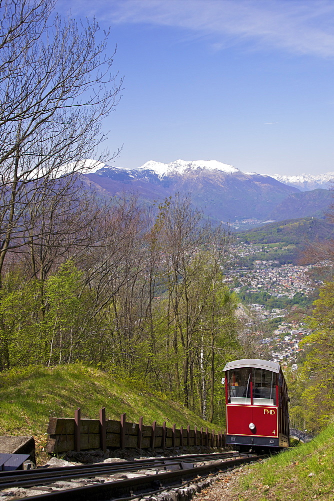 View of Monte Bre Funicular, Lake Lugano, Lugano, Ticino, Switzerland, Europe