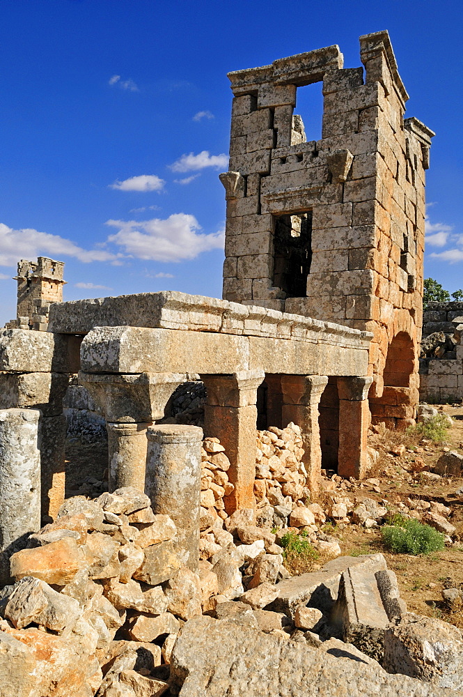 Ruin of a Byzantine tower at the archeological site of Jerada, Dead Cities, Syria, Middle East, West Asia