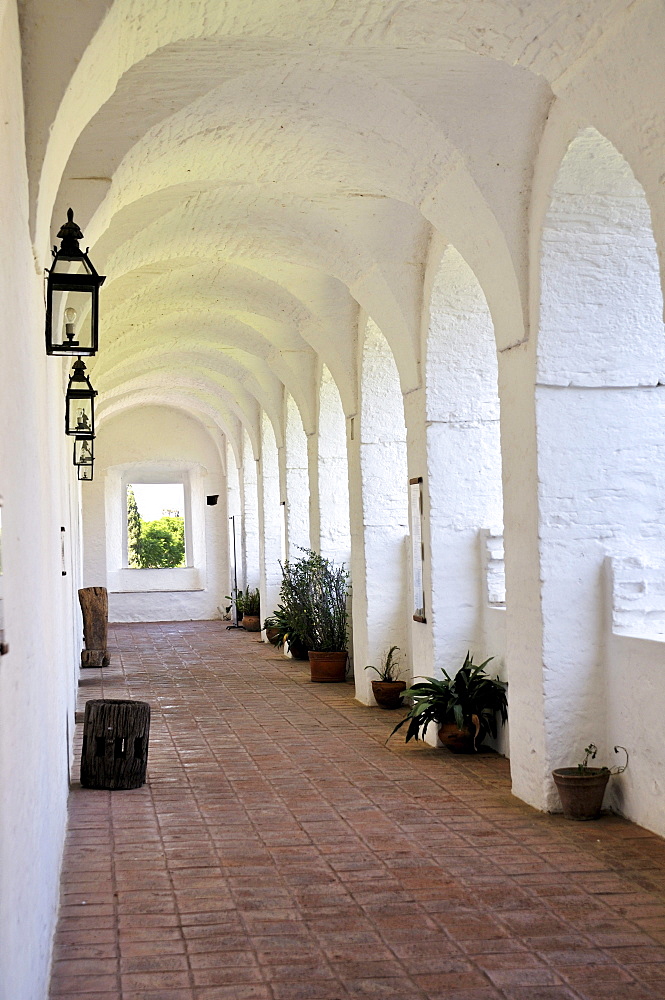 Arcade on the ranch on the Estancia of the Jesuits in Alta Gracia, UNESCO World Heritage Site, Cordoba, Argentina, South America