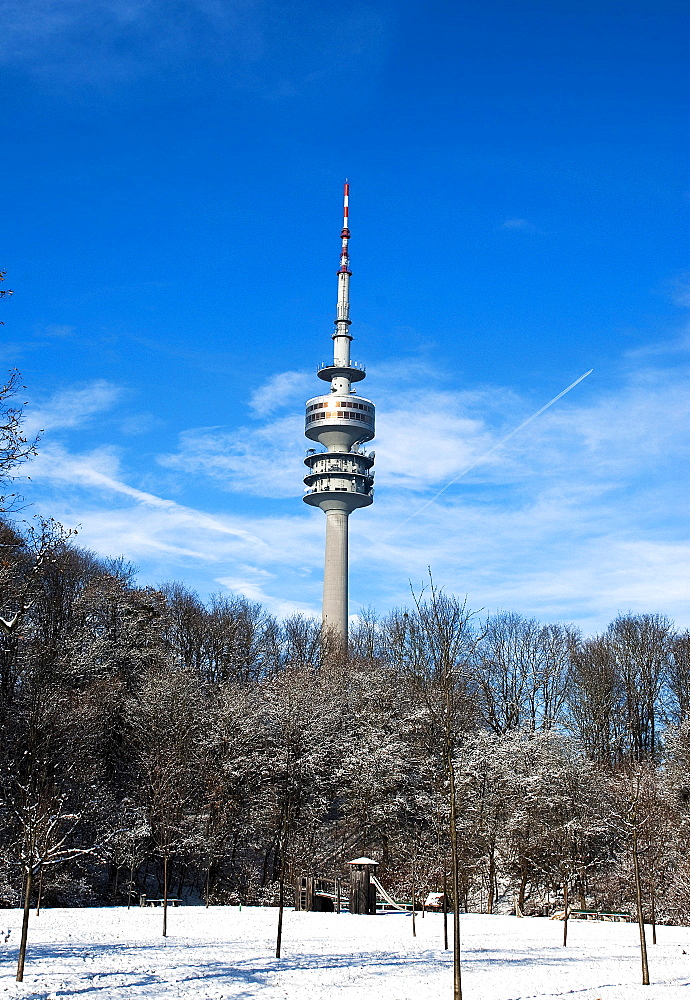 Olympiaturm tower in the Olympiapark area in Munich, Bavaria, Germany, Europe